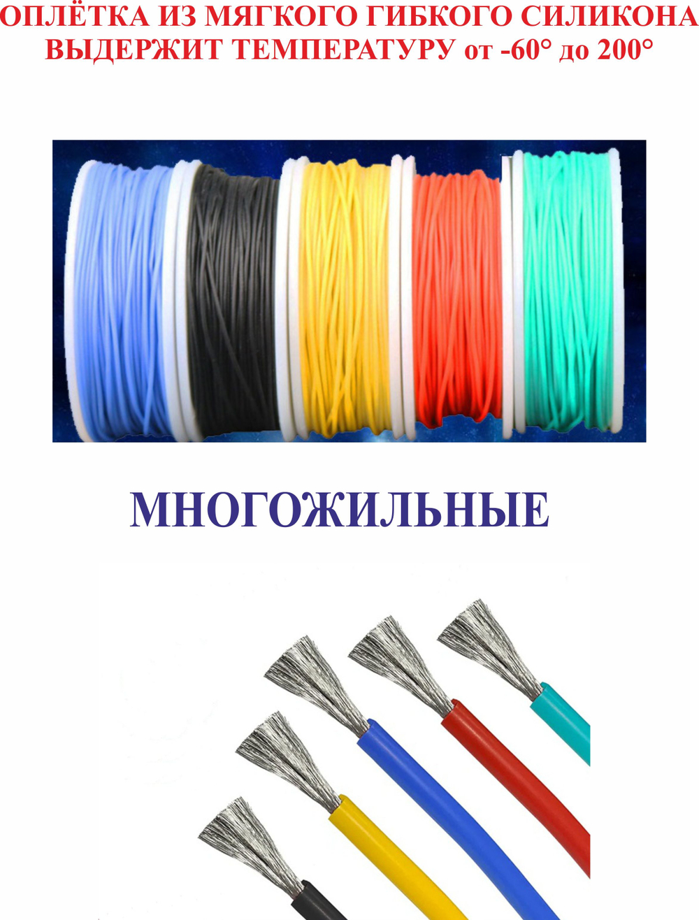0.75 мм (18AWG) Силиконовые провода для ремонта проводки, 5 цветов по 4 метров.
