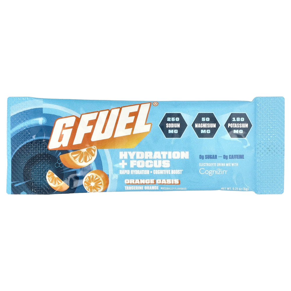 G FUEL, Hydration + Focus, смесь для приготовления электролитического напитка с Cognizin®, со вкусом апельсина, 20 пакетиков-стиков по 6 г (0,21 унции)