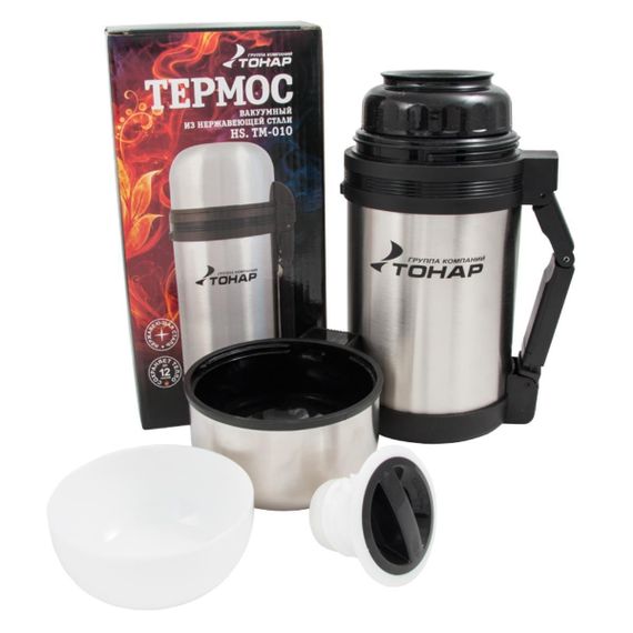 Термос TONAR 1000ML HS.TM-010  (дополн.пласт.чашка, скл.ручка, ремень)
