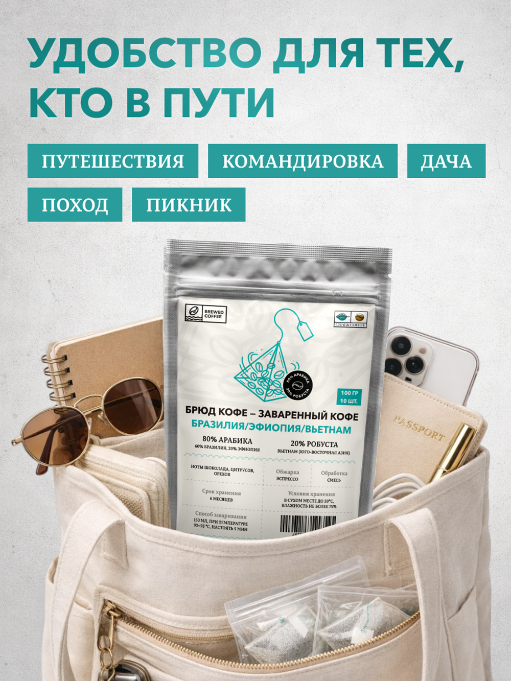 Брюд Кофе 10 пирамидок Бразилия/Эфиопия/Вьетнам