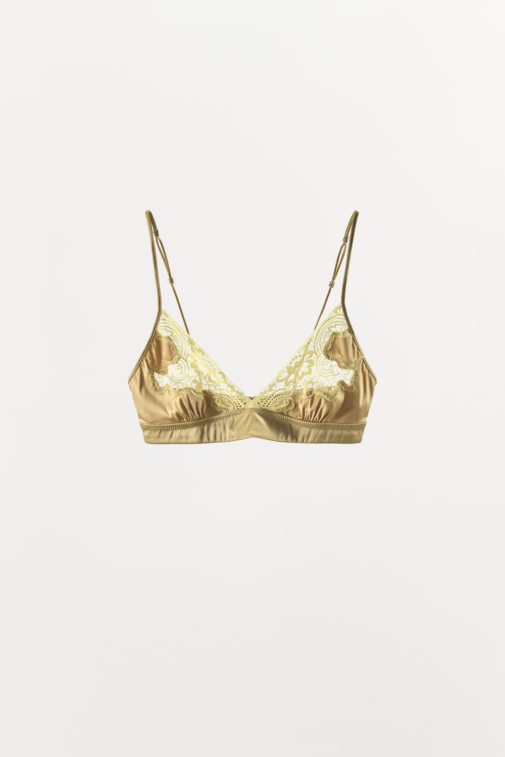 АТЛАСНЫЙ БЮСТГАЛЬТЕР С ТРЕУГОЛЬНЫМИ ЧАШКАМИ И КРУЖЕВОМ — ZARA