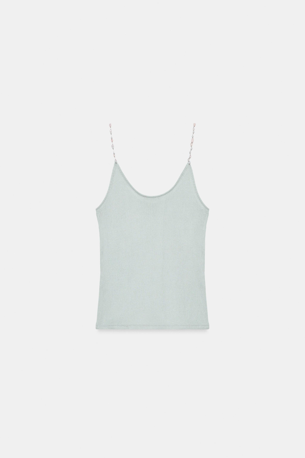 ZARA ТРИКОТАЖНЫЙ ТОП С БУСИНАМИ, ЖЕМЧУЖНО-СЕРЫЙ
