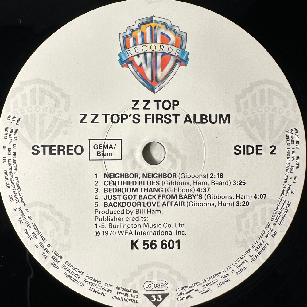 ZZ Top ‎– ZZ Top's First Album (Германия 1991г.)