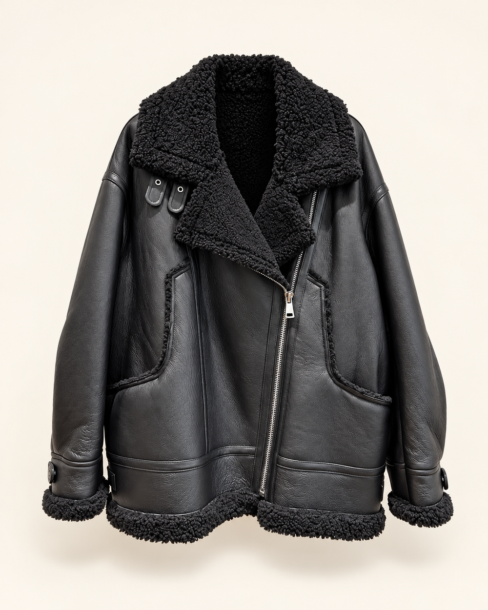 Женская дублёнка-косуха Saint Laurent из овчины — чёрная