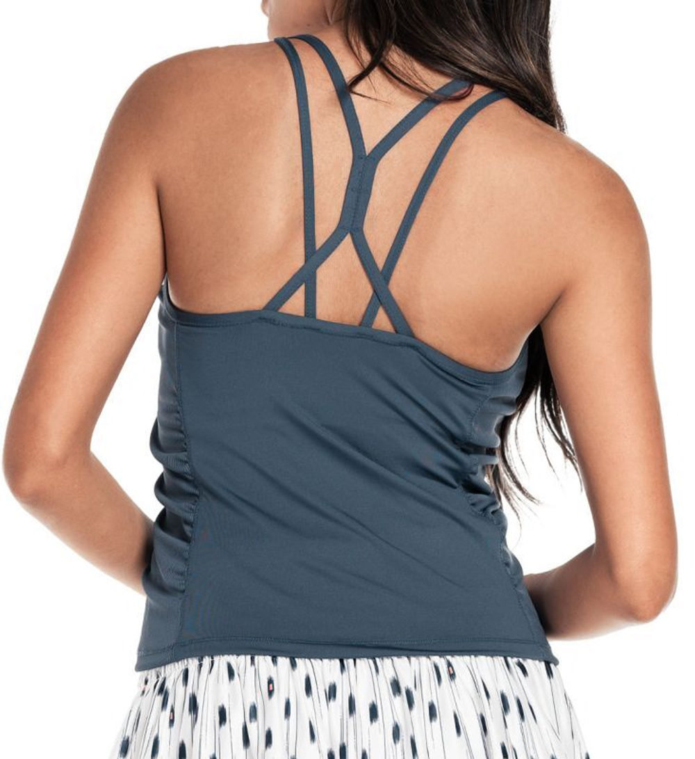 Женский топ теннисный Lucky in Love Palms D'Amour Ruche Crop Tank - slate
