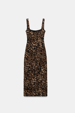 ZARA ПЛАТЬЕ МИДИ ИЗ РЕЛЬЕФНОЙ ТКАНИ, ЛЕОПАРДОВЫЙ