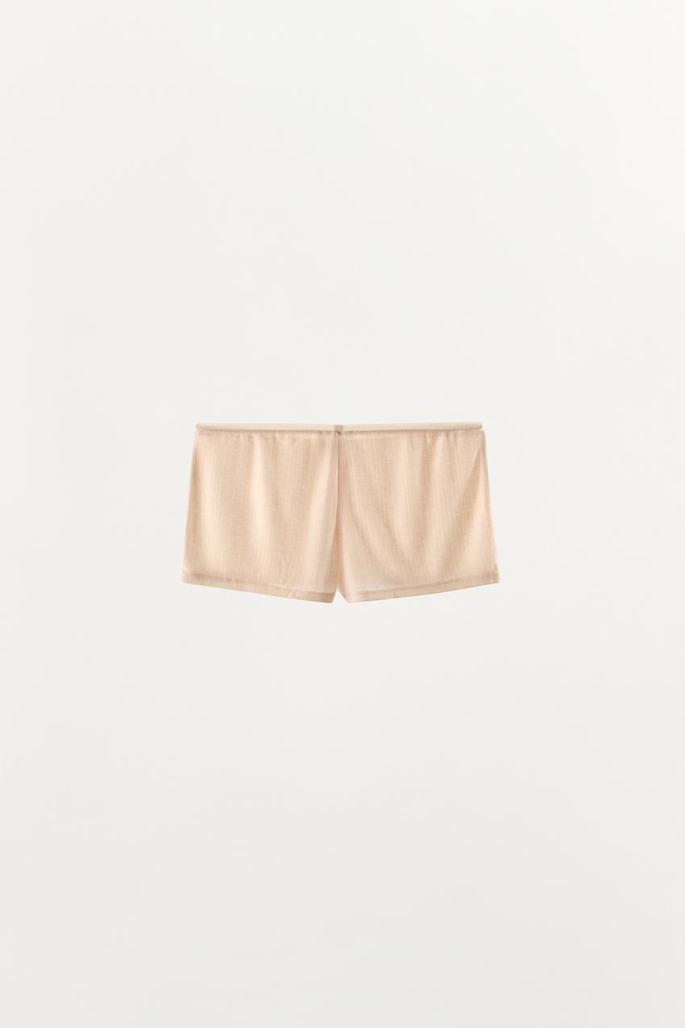 ZARA ШОРТЫ ИЗ АЖУРНОГО ТРИКОТАЖА С БАНТОМ И ПУГОВИЦАМИ, ЦВЕТ РОЗОВОГО ДЕРЕВА