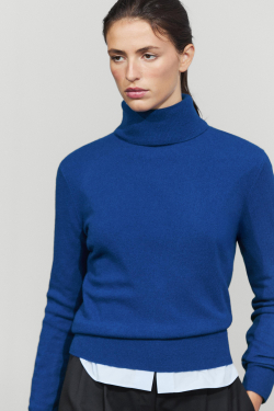 Massimo Dutti Трикотажный свитер из смесовой шерсти с высоким воротником, светло-синий