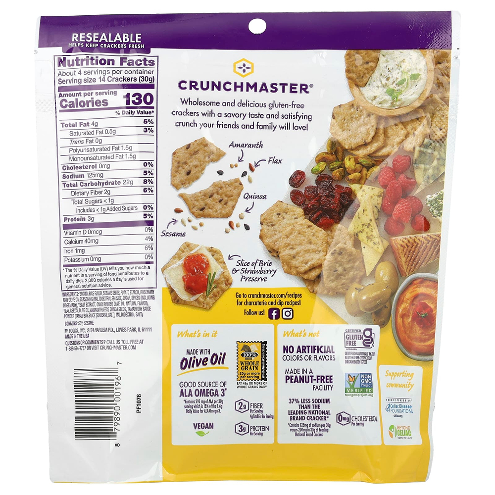 Crunchmaster, Multi-Seed, хрустящие, запеченные рисовые крекеры, розмарин и оливковое масло, 113 г (4 унции)
