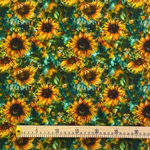ПОДСОЛНУХИ НА ЗЕЛЕНОМ, отрез45 см, 100% хлопок Handmade Fabrics 2