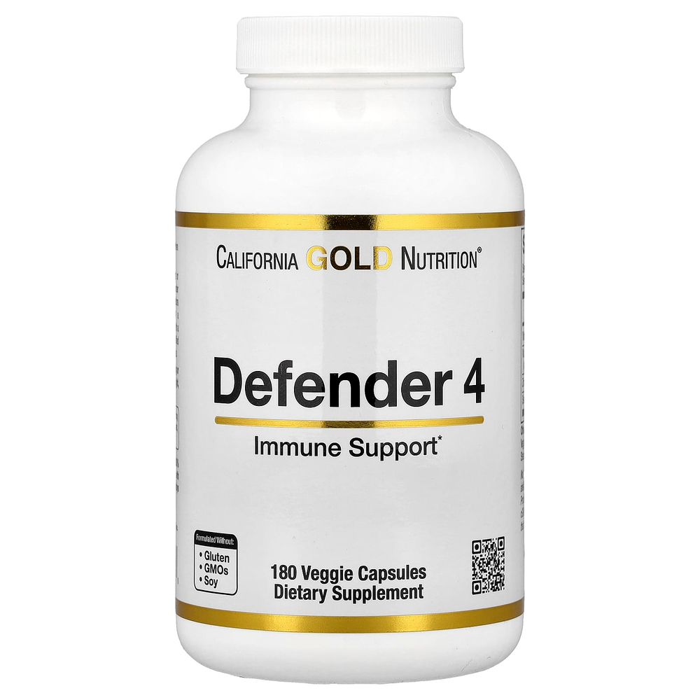 California Gold Nutrition, Defender 4, добавка с витаминами C и D, цинком и селеном, 180 вегетарианских капсул