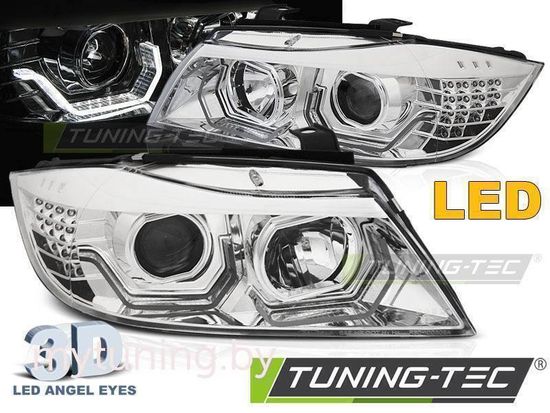 Передние фары 3D Angel Eyes для BMW 3 E90 / E91 (05-08) хромированные