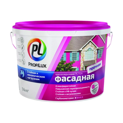 Краска фасадная влагостойкая акриловая Profilux ВД  PL-112А глубокоматовая белая