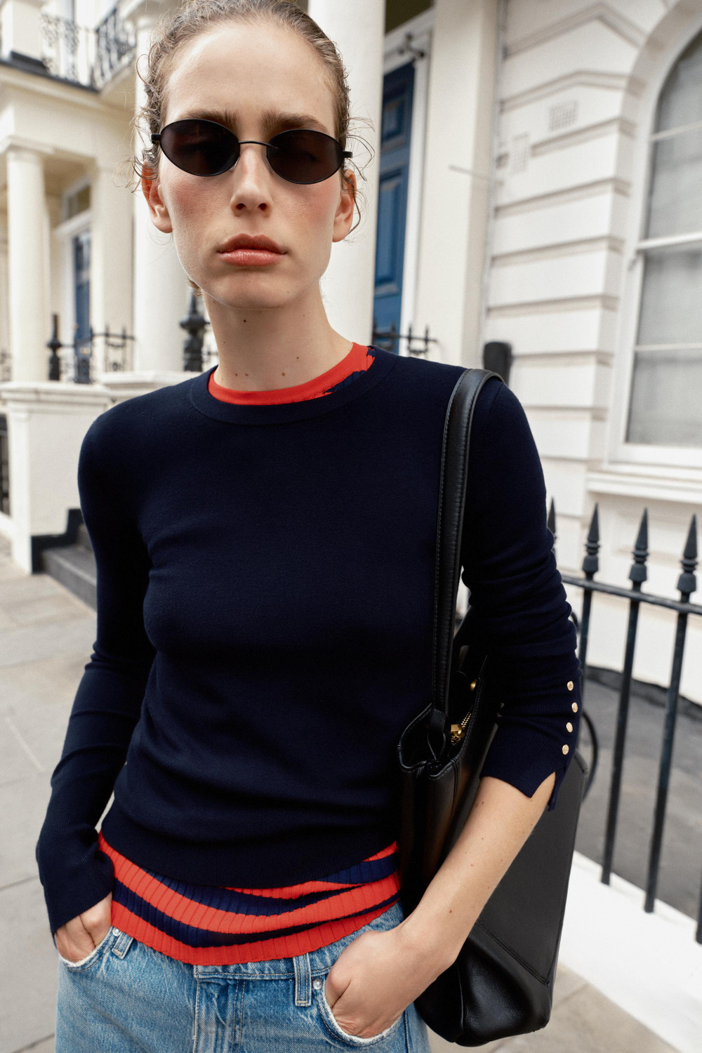 ZARA БАЗОВЫЙ ОДНОТОННЫЙ СВИТЕР, МОРСКОЙ СИНИЙ