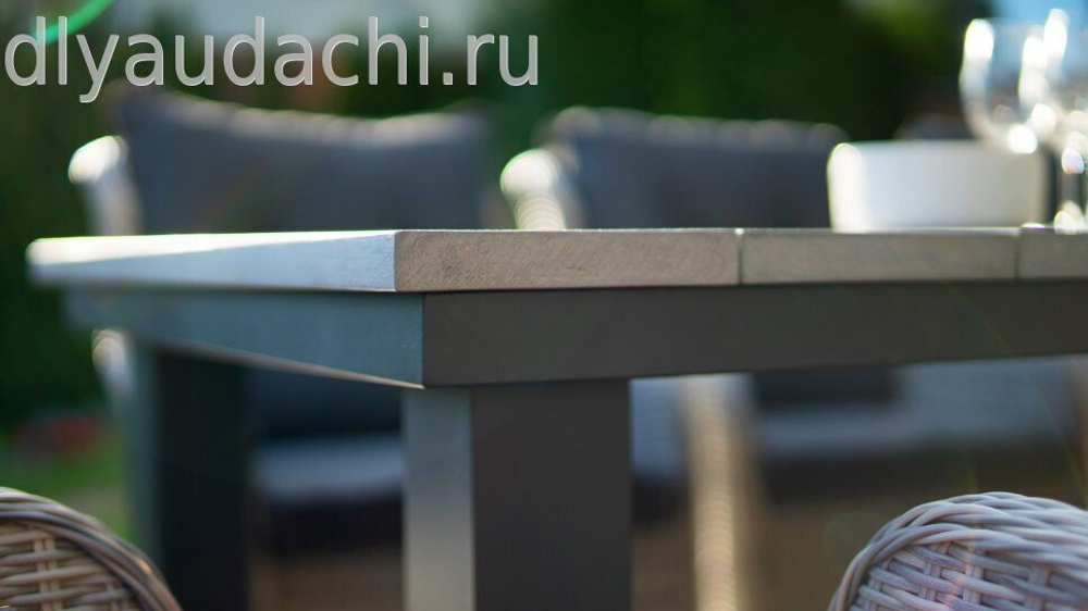 Обеденный комплект стол ПАРКЛЭНД + 8 кресел из искусственного ротанга БЕРГАМО (цвет серый/коричневый)