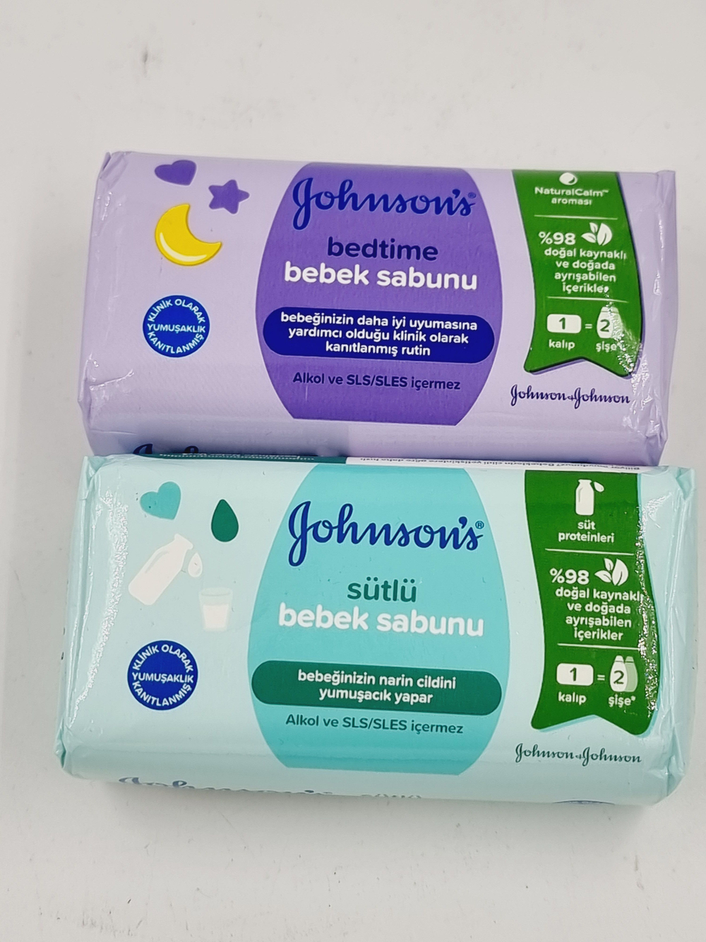 Набор Мыло детское Johnson's Baby Bedtime и Milk, без спирта и SLS/SLES, (2 шт. по 90 г) 180 г