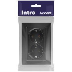 Розетка Intro Accent 6-205-05 двойная с заземлением 2X2P+E Schuko 16А-250В IP20 СУ AL/CU антрацит | Intro