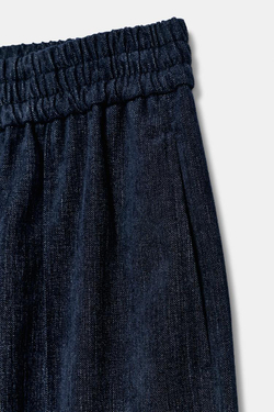 ZARA ШИРОКИЕ БРЮКИ С ЭЛАСТИЧНЫМ ПОЯСОМ, СИНИЙ