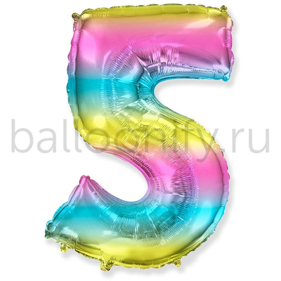 Шар ЦИФРА 5 Радуга Металлик 40" 102 см