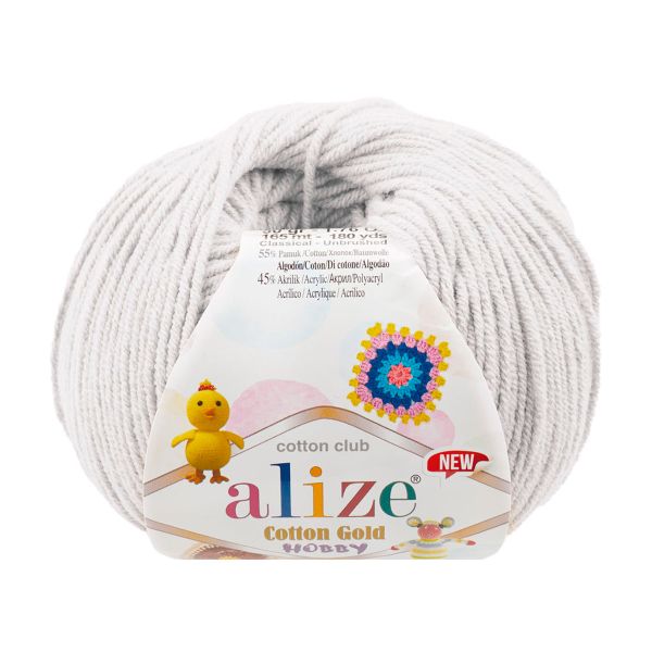 Пряжа Alize (Ализе) Cotton Gold Hobby New / уп.10 мот. по 50 г, 165 м, 533 пастельно-серый