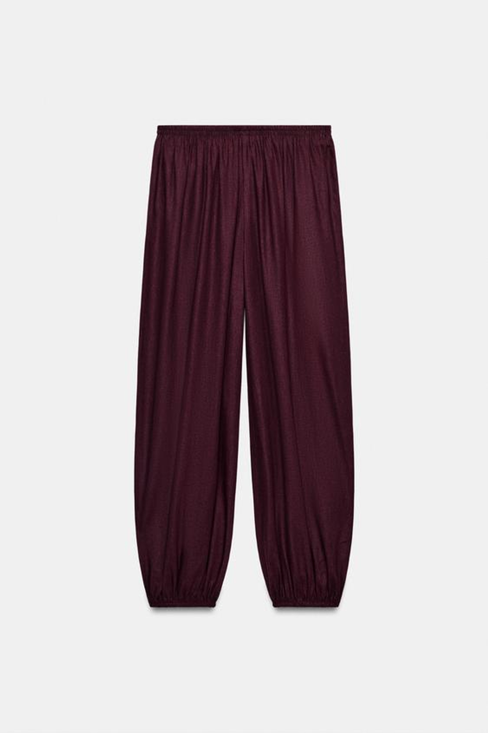 ZARA БРЮКИ-ШАРОВАРЫ ИЗ ЛЬНА, БАКЛАЖАНОВЫЙ