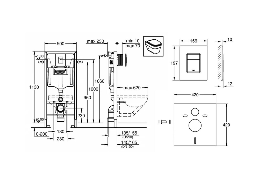 Инсталляция Grohe Rapide SL 38721001 клавиша смыва хром глянцевый