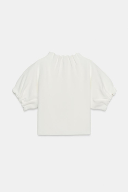ZARA ТРИКОТАЖНЫЙ ТОП С РЮШАМИ, БЕЛЫЙ