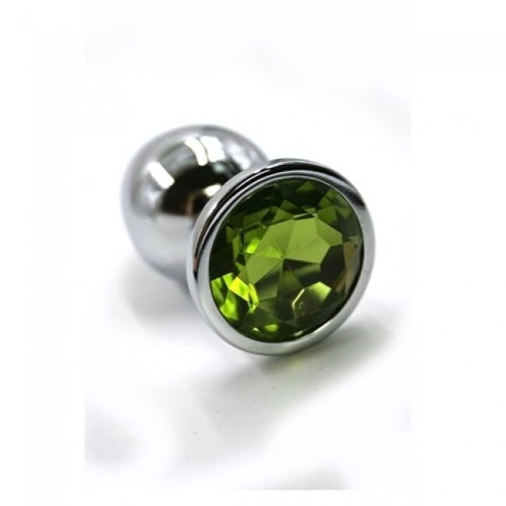 Металлическая анальная пробка Small light green (Цвет: цвет пробки серебряный, цвет камня: зеленый.)