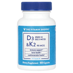 The Vitamin Shoppe, витамины D3 и К2, 60 капсул
