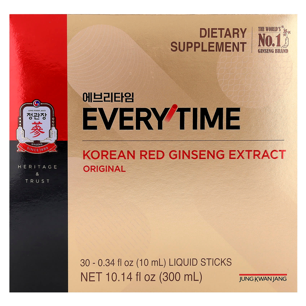 JungKwanJang, Экстракт корейского красного женьшеня, Everytime, оригинальный, 30 жидких стиков по 10 мл (0,34 жидк. Унции)