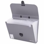 Папка-портфель пластиковая BRAUBERG "ПРОЕКТ", А4 (330х240х35 мм), 13 отделений, серый, РОССИЯ, 226027