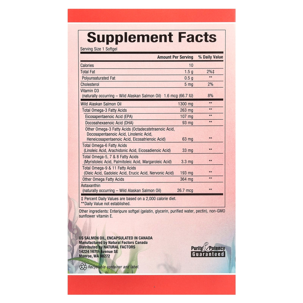 Natural Factors, Complete Omega, 100% жир дикого аляскинского лосося, 1300 мг, 180 капсул Enteripure