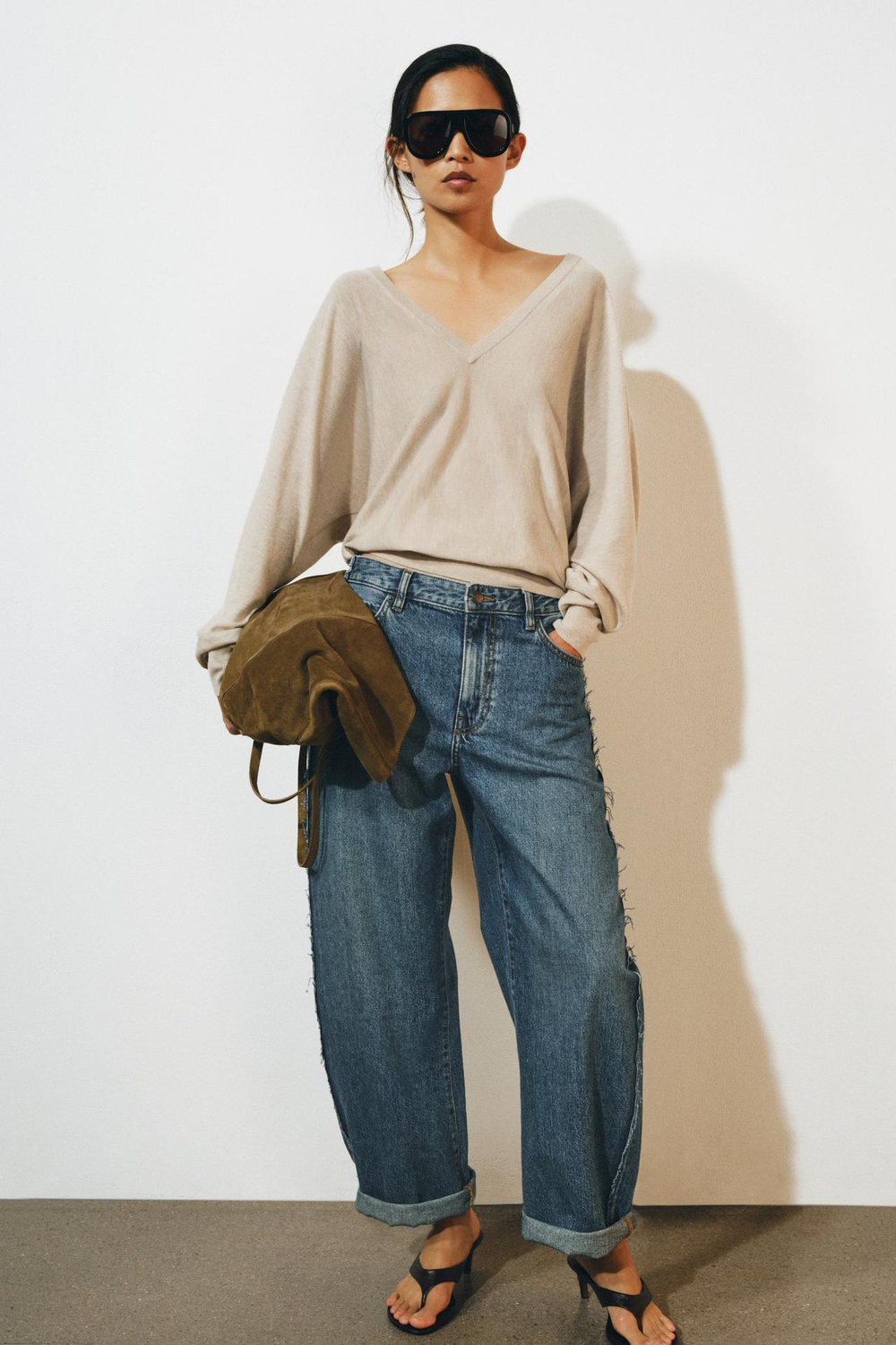 ZARA ДЖИНСЫ BALLOON СО СРЕДНЕЙ ПОСАДКОЙ — ZW COLLECTION, СИНИЙ