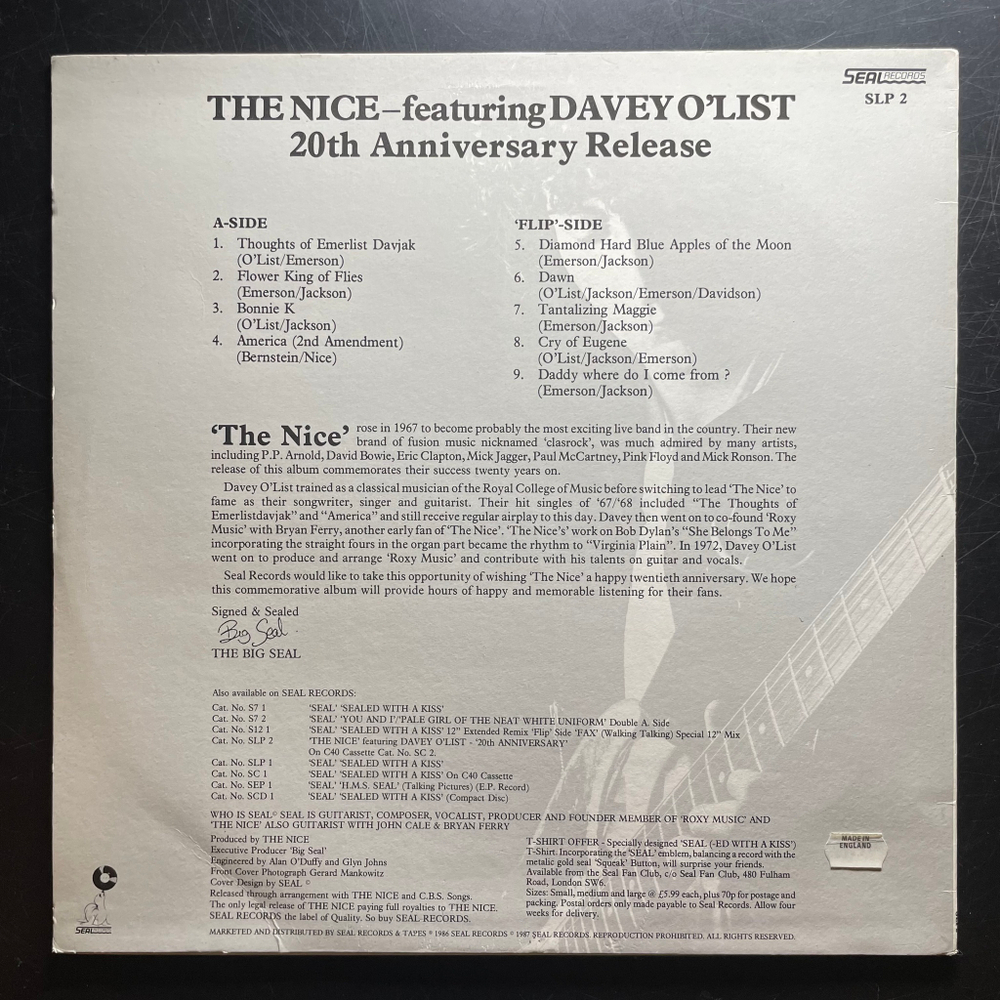 The Nice Featuring Davey O'List ‎– 20th Anniversary (Англия 1987г.)