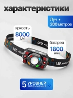 Фонарь налобный аккумуляторный IPX6