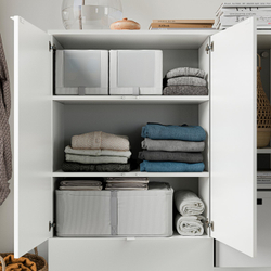 IKEA HEMMAFIXARE  (ИКЕА ХЕММАФИКСАРЕ)  -  Коробка для обуви - ткань в полоску/белый/серый 23x34x19 см
