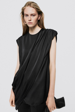 Massimo Dutti Асимметричный, драпированный топ со сборками - Limited Edition, черный