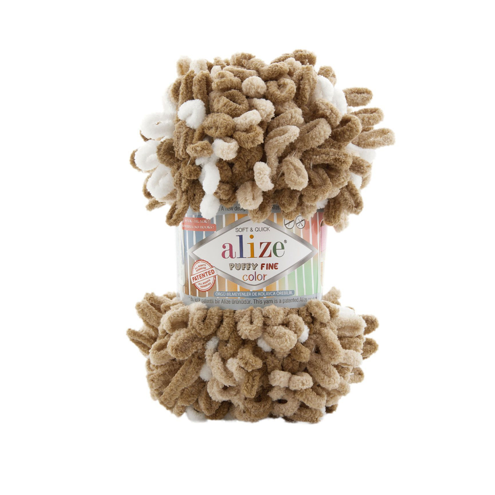 Пуффи файн колор (Puffy fine color) пряжа Alize 100%микрополиэстер 5х100г/14.5 м (8054 бело-бежевый)