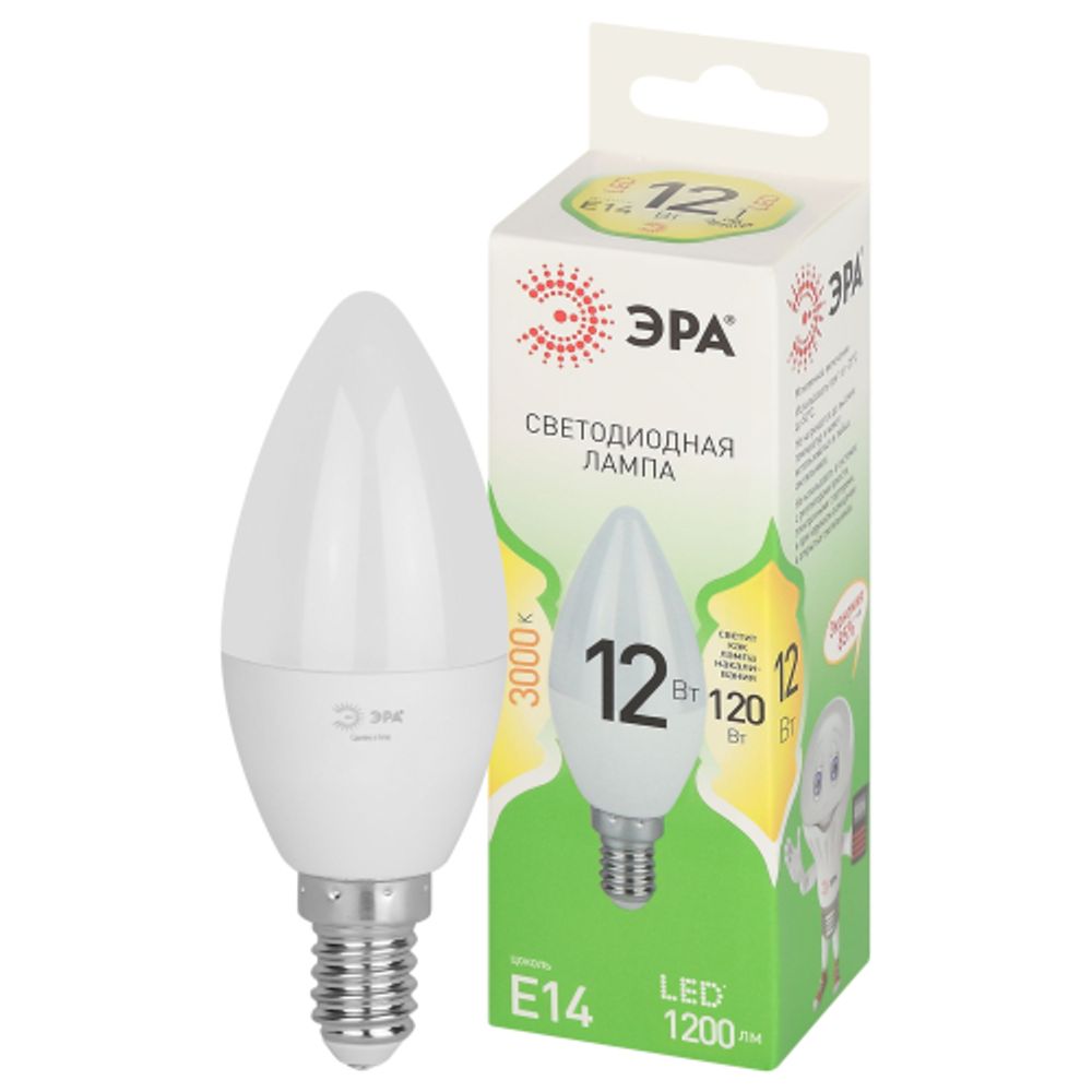 Лампа светодиодная ЭРА GREEN LINE LED B35-12W-830-E14 GL 12Вт свеча теплый свет E14 | Лампы cветодиодные Свеча (B/C)