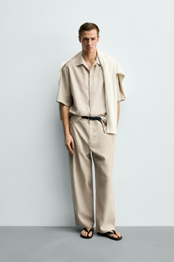 ZARA РУБАШКА RELAXED FIT ИЗ СТРУЯЩЕЙСЯ ТКАНИ, ЭКРЮ