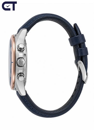 CASIO EFR-526L-2AVUDF EDIFICE мужские наручные часы — хронограф на кожаном ремешке с синим циферблатом