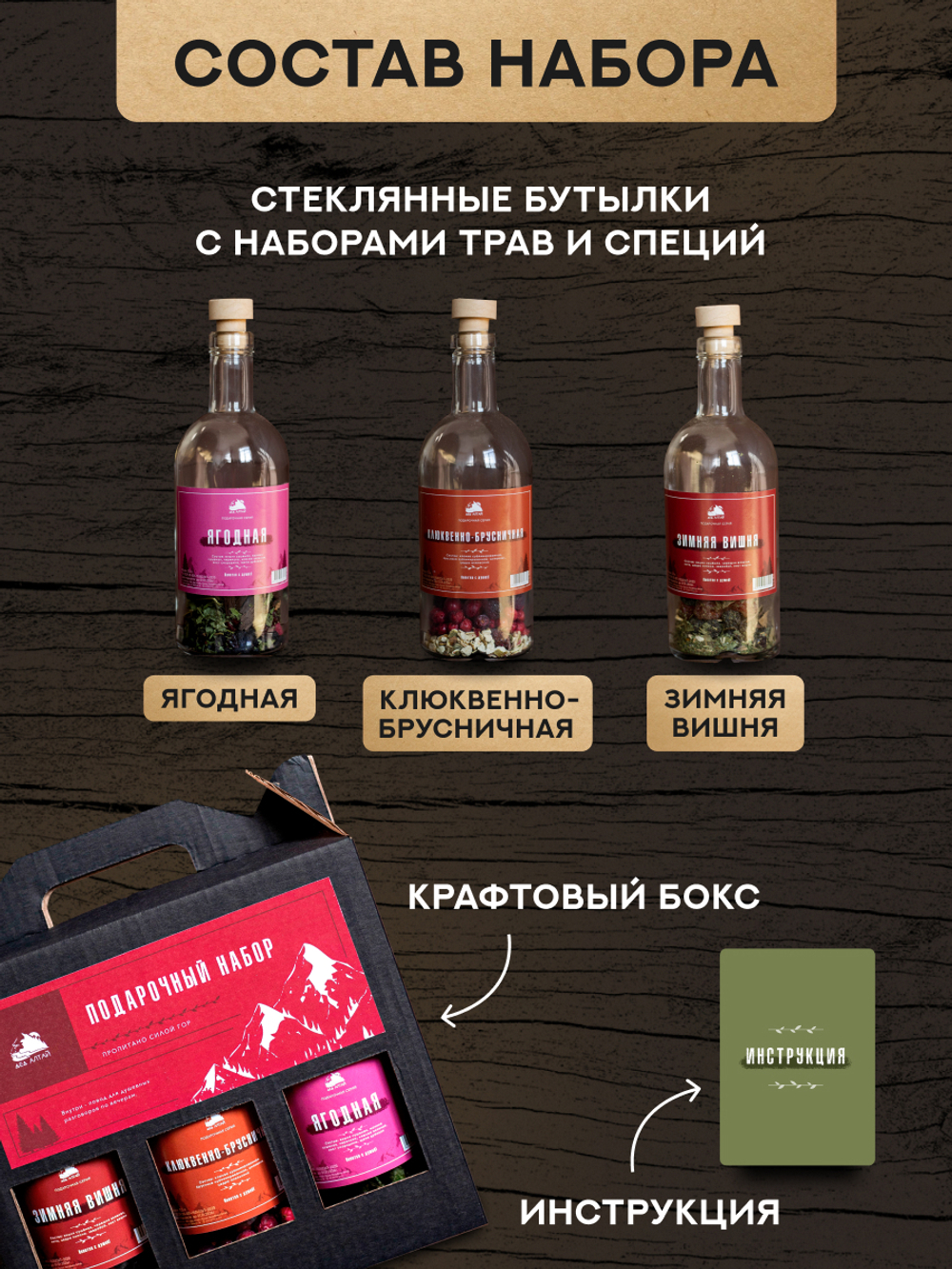 Подарочный набор бутылок по 0,5 литр"ЯГОДНАЯ СЕРИЯ" (Зимняя вишня, Клюквенно-брусничная, Ягодная)