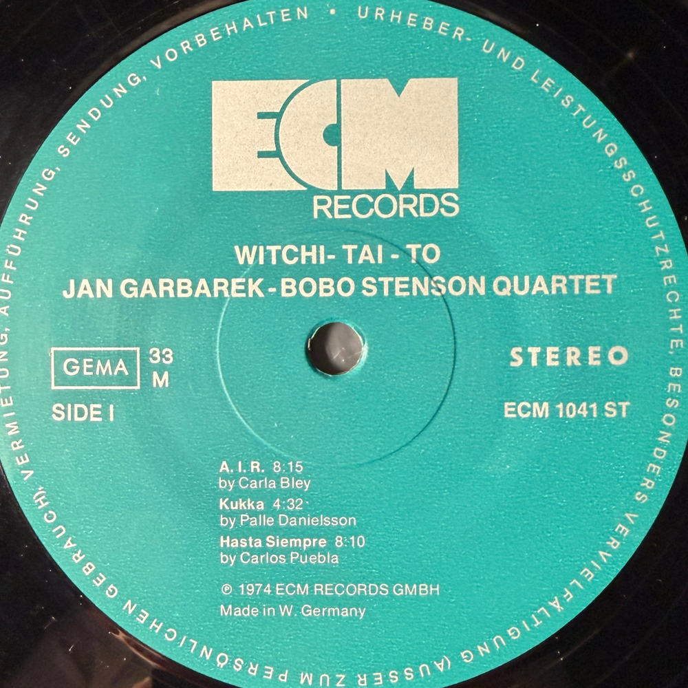 Jan Garbarek - Bobo Stenson Quartet With Palle Danielsson, Jon Christensen ‎– Witchi-Tai-To (Германия 1974г.) ECM