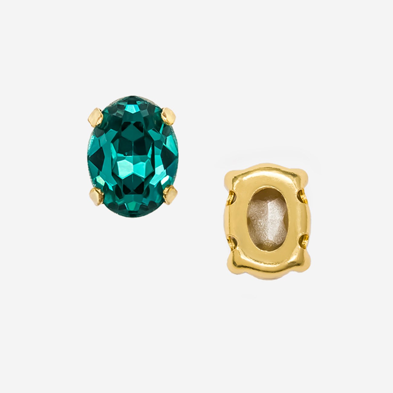 Кристалл Овал (Oval Fancy Stone) в цапах, оттенок "Голубой Циркон"/"Blue Zircon", 8*6мм, позолота