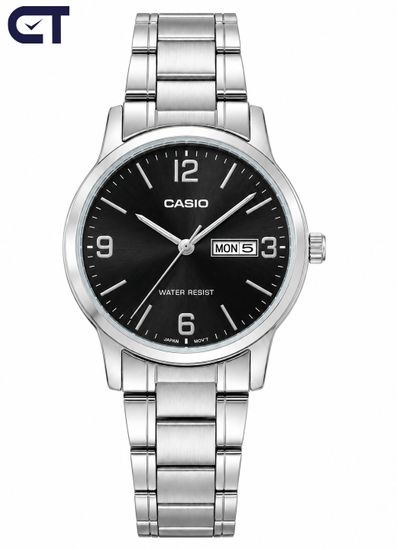 CASIO LTP-V004D-1B2 CASIO Collection женские наручные часы — чёрный циферблат, стальной браслет и индикация даты