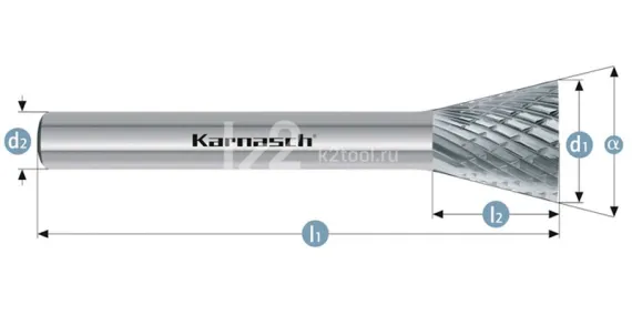 Борфреза твердосплавная Karnasch форма N (перевернутый конус), 3х5х3х38 мм, универсальная насечка HP-3, без покрытия, арт. 11.3096-005