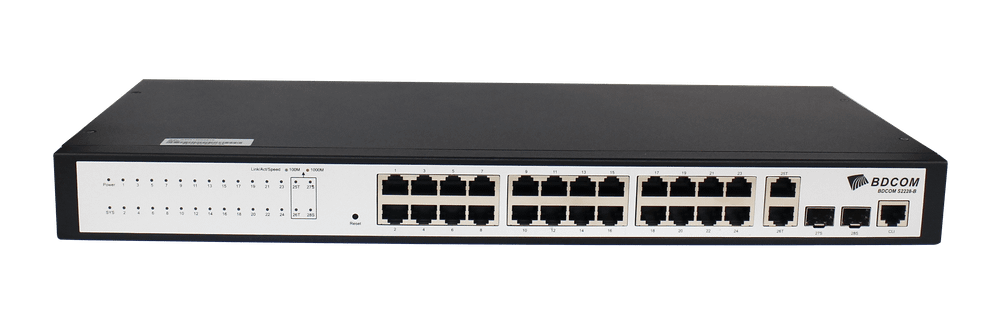 Управляемый коммутатор BDCOM S2228-B, 24 RJ45 100Мбит/с, 2 порта GE 1Гбит/с, 2 SFP 1Гбит/с, L2