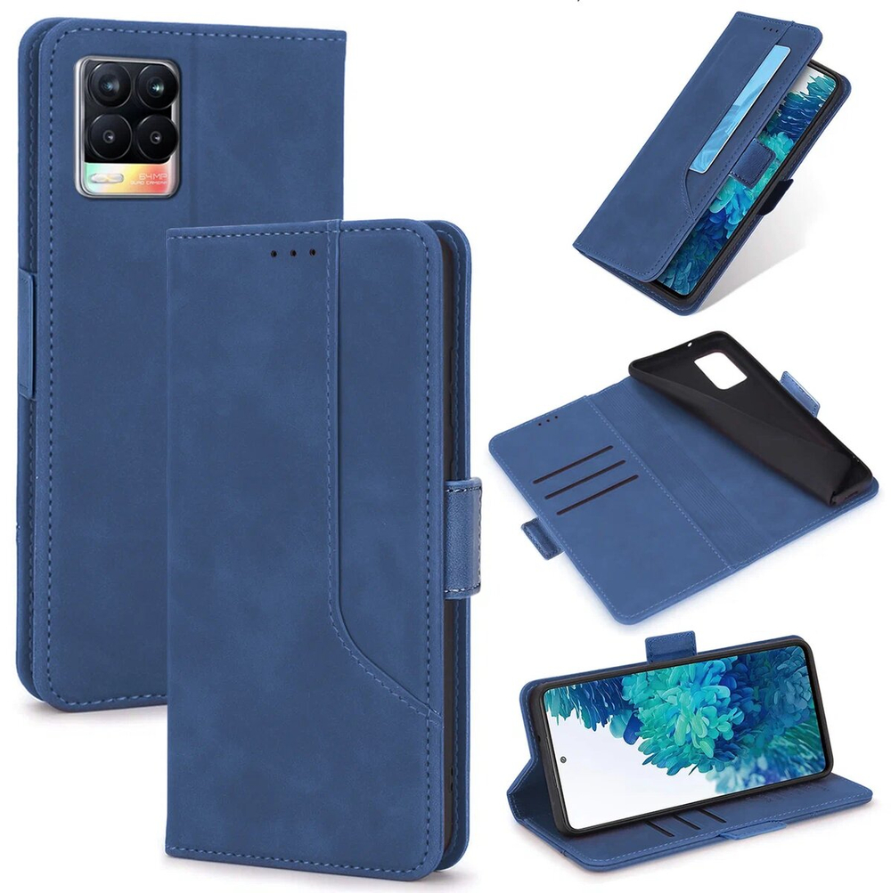 Стильный чехол-книжка из кожи для REALME 8 / 8 PRO с отделом для наличных, 3 слотами для карт и подставкой