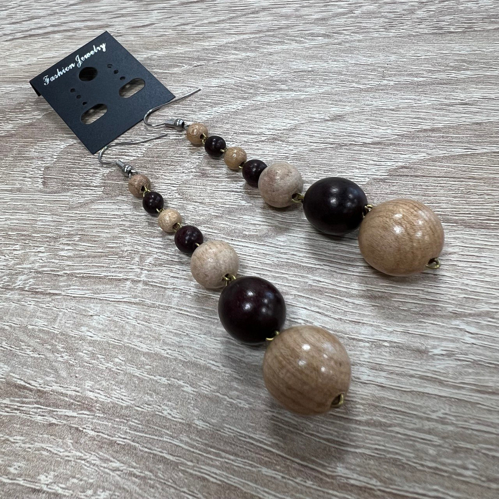 Серьги Страсть 7 шаров, дерево, цвет ассорти