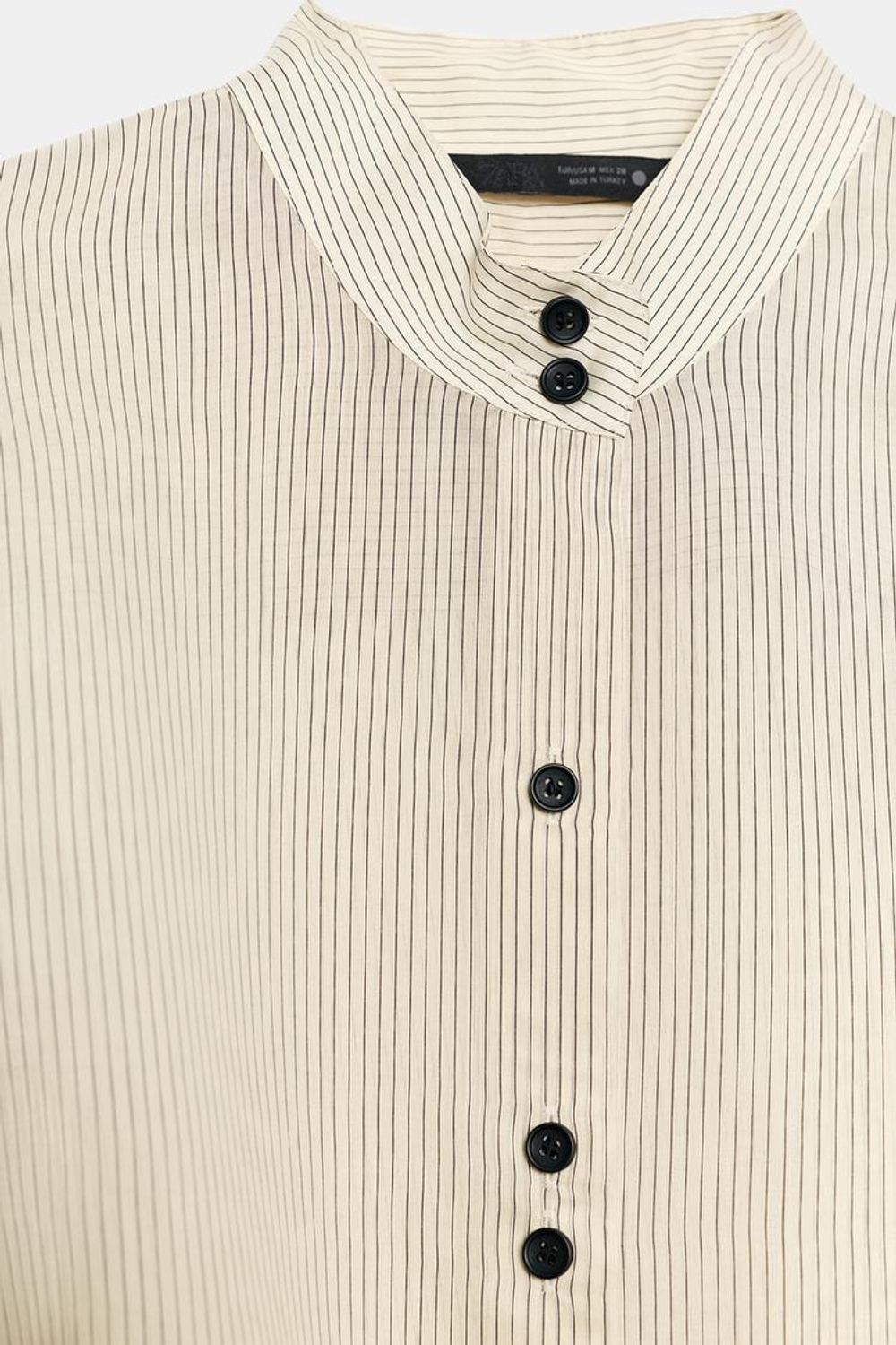 ZARA РУБАШКА В ПОЛОСКУ С ПОЯСОМ ZW COLLECTION, ЧЕРНЫЙ/ЭКРЮ